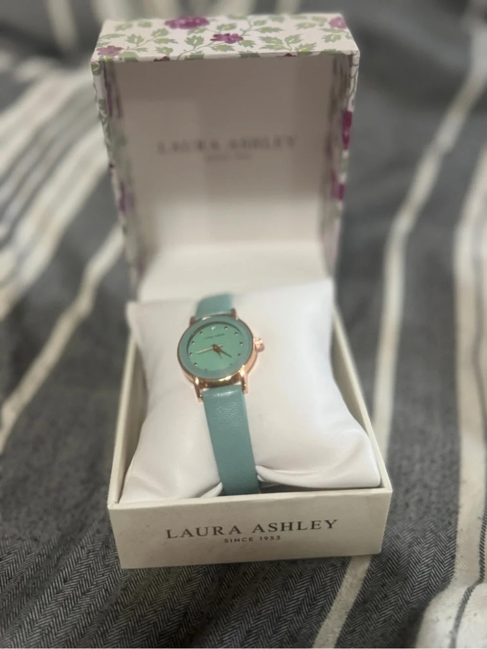 Laura Ashley Rose Gold Case Mint Green Strap Watch